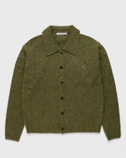 Polo Uld Cardigan Mork Oliven