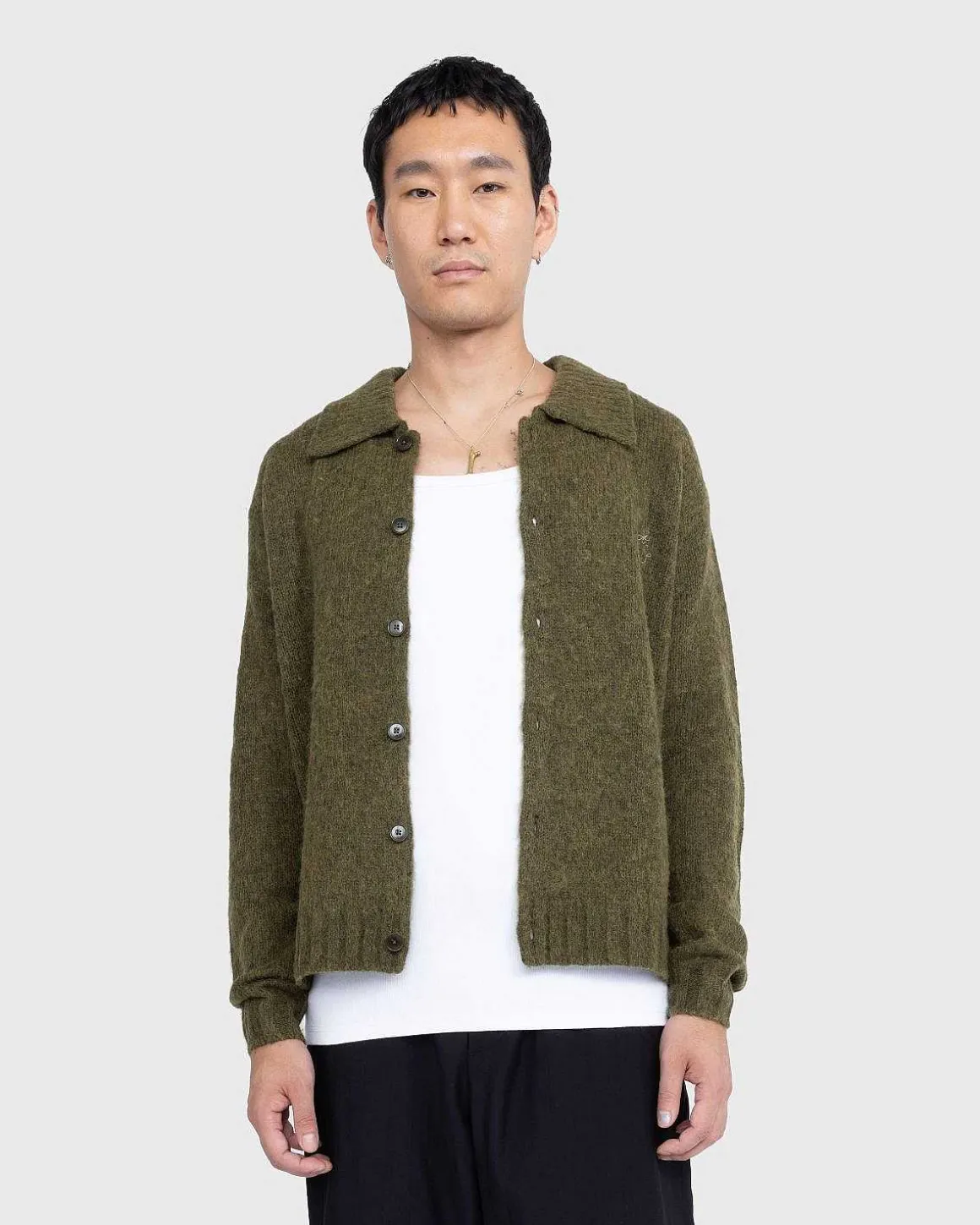 Polo Uld Cardigan Mork Oliven