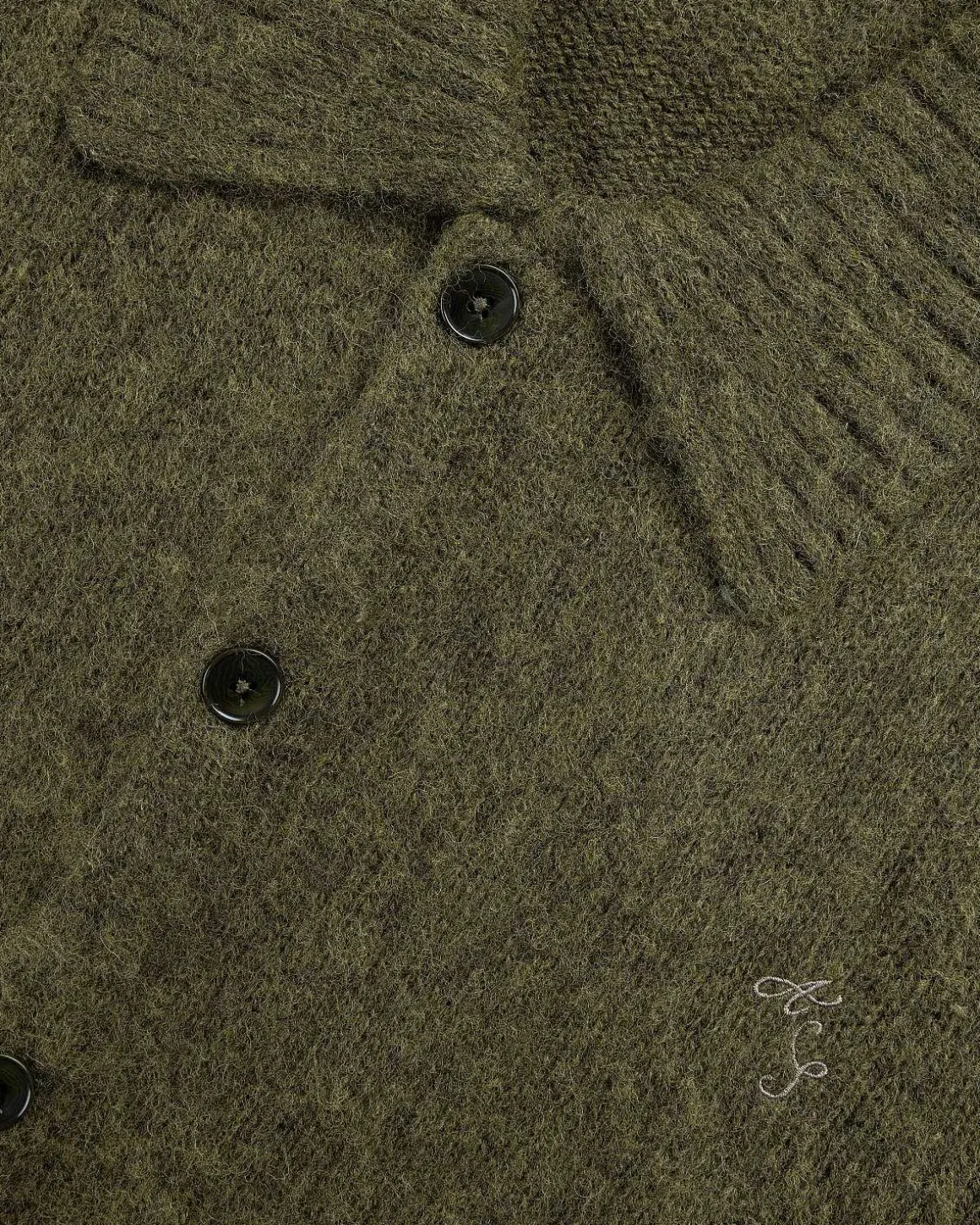 Polo Uld Cardigan Mork Oliven