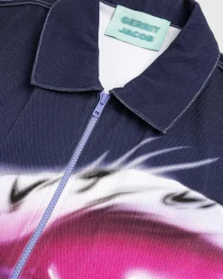 Printet Denimjakke Navy/Lilac