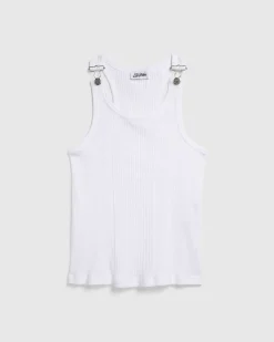 Ribbet Tank Top Med Overall Spaender Hvid