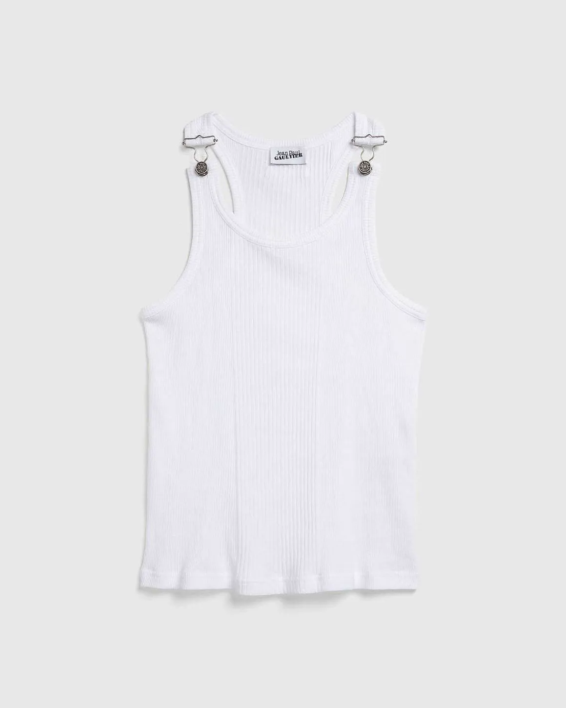 Ribbet Tank Top Med Overall Spaender Hvid