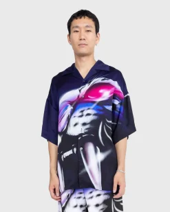 Satintrykt Skjorte Navy/Lilac
