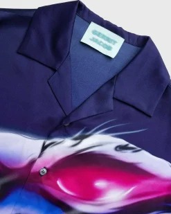 Satintrykt Skjorte Navy/Lilac