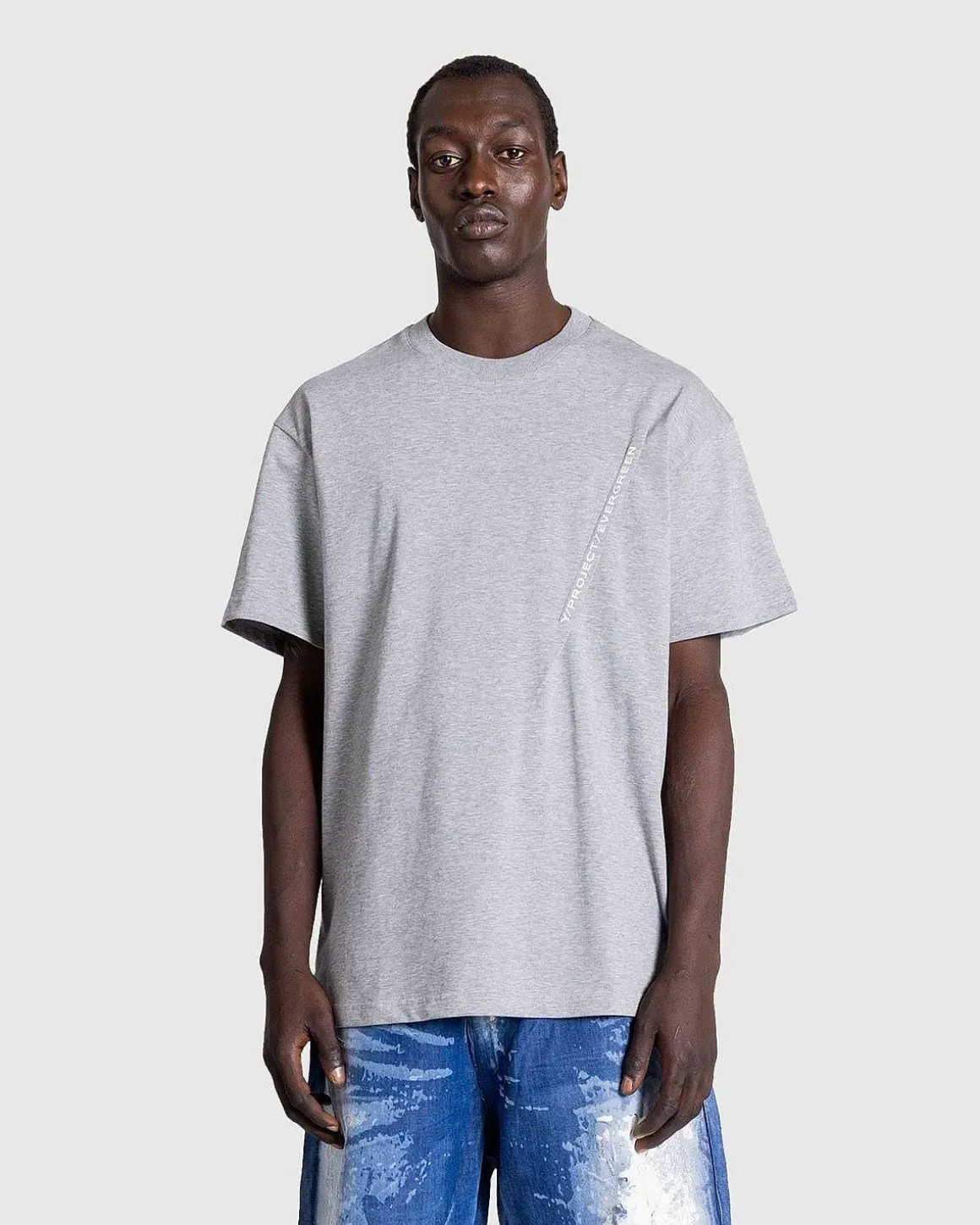 Stedsegron Klebet Logo T-Shirt Stedsegron Gra Melange
