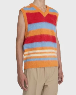 Stribet V-Hals Sweatervest Burnt Orange