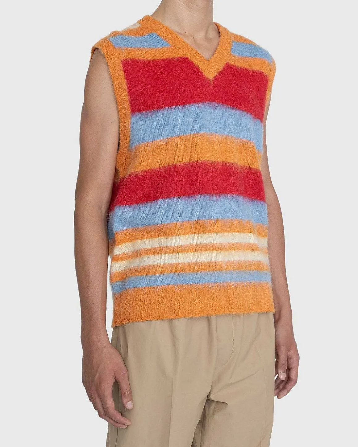 Stribet V-Hals Sweatervest Burnt Orange