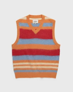 Stribet V-Hals Sweatervest Burnt Orange