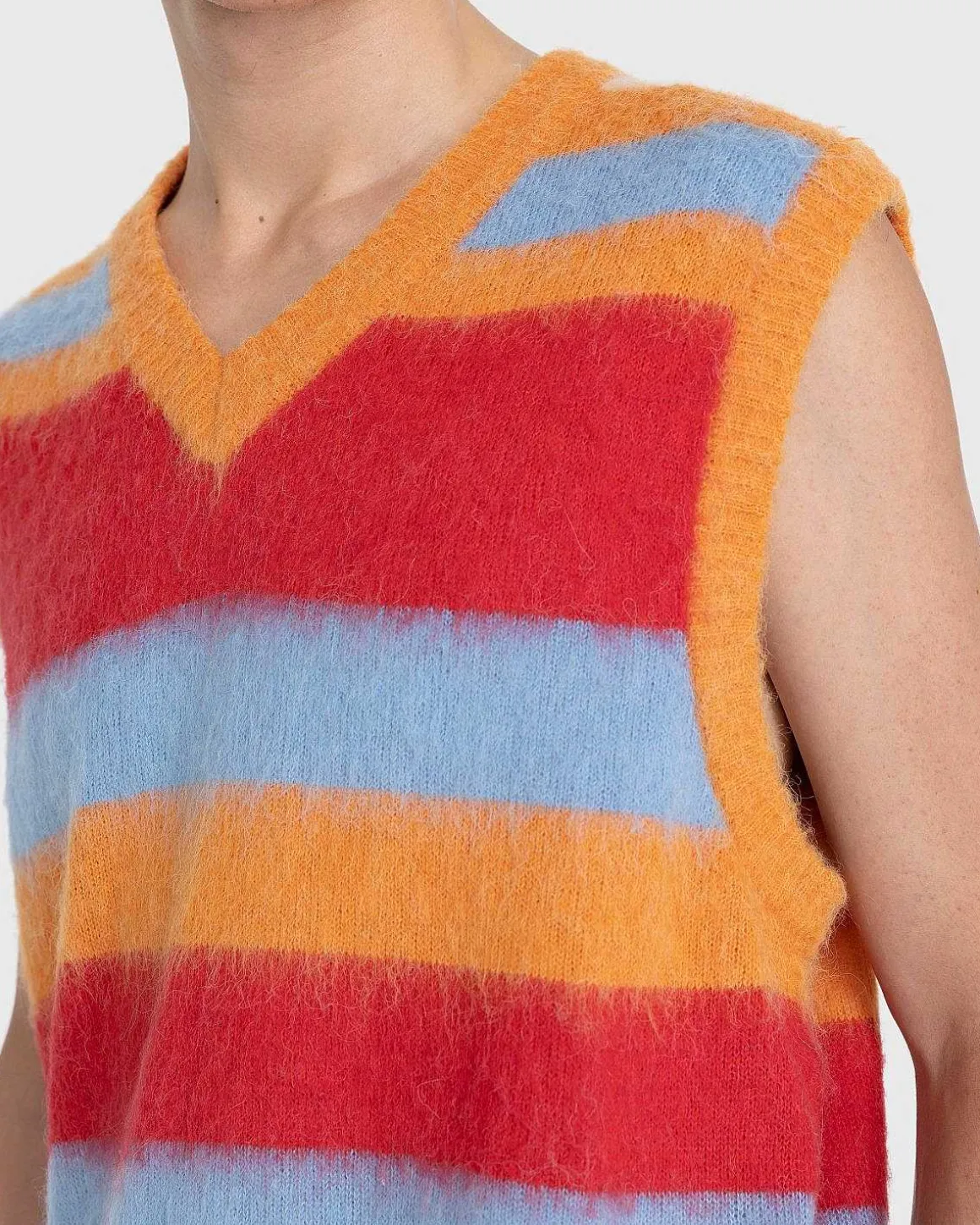 Stribet V-Hals Sweatervest Burnt Orange