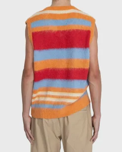 Stribet V-Hals Sweatervest Burnt Orange