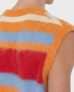 Stribet V-Hals Sweatervest Burnt Orange