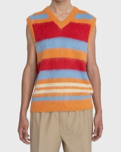Stribet V-Hals Sweatervest Burnt Orange
