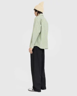 Stripe Button-Up Skjorte Lys Gron/Morkegron