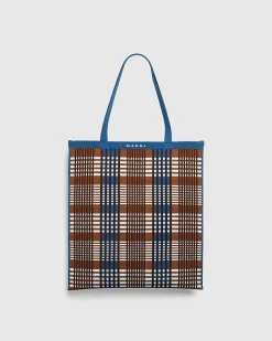 Tjek Jacquard Tote Bag Lysebla/Rust