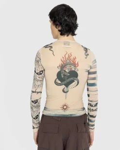 Trompe L'Oeil Tattoo Langaermet Top Nude/Gra/Sort