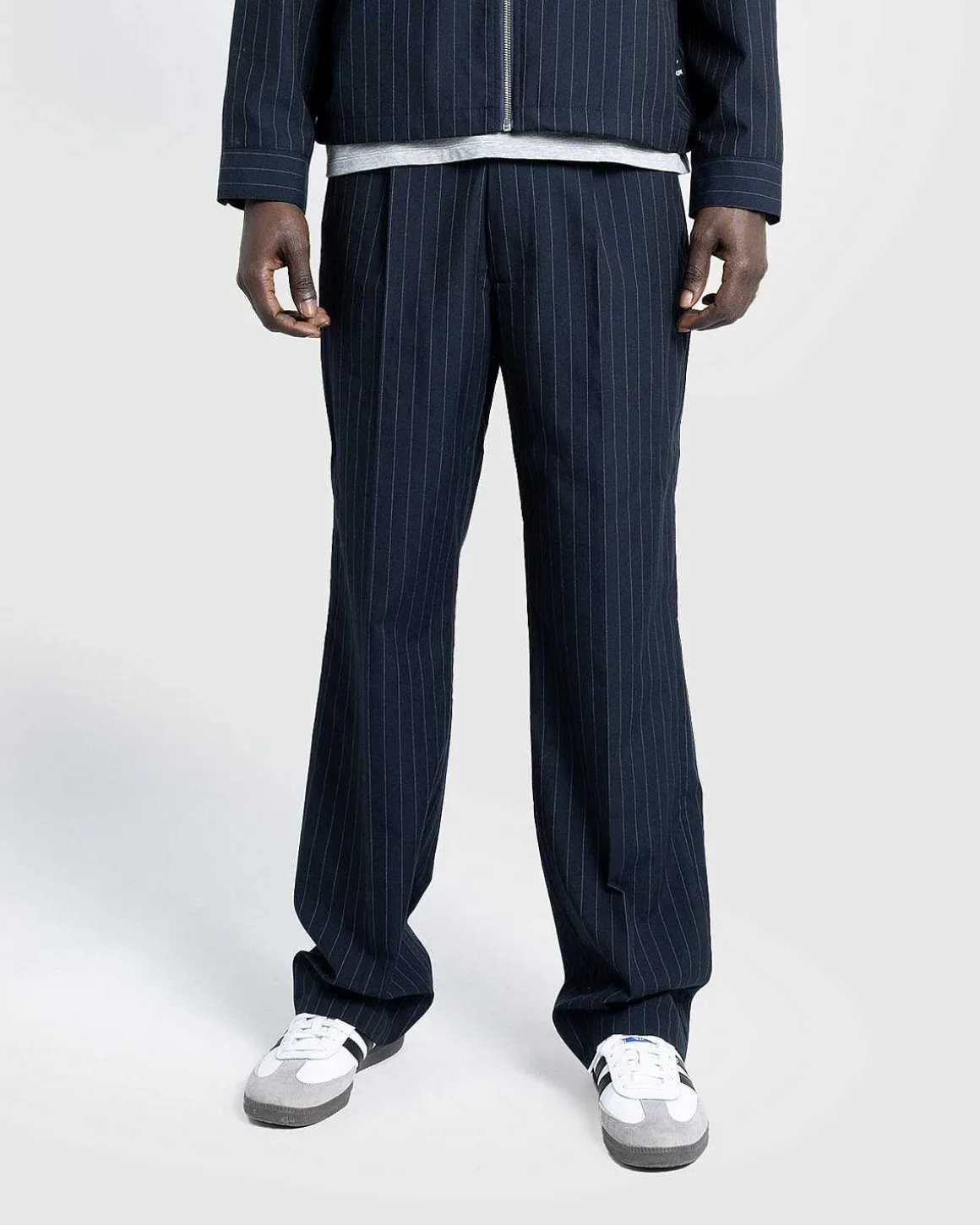 Tropical Suiting Bukser Navy Stribet