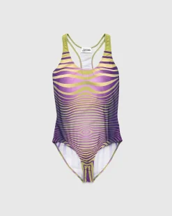 Trykt Morphing Stripes Badedragt Gron