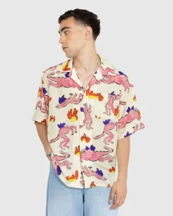 Trykt Silke Button-Up Skjorte Multi