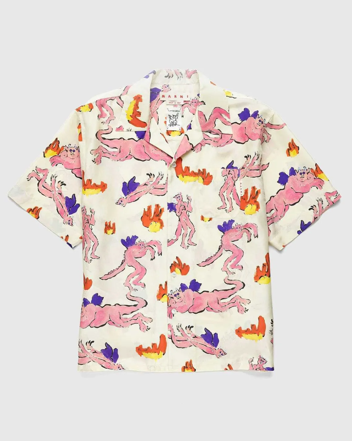 Trykt Silke Button-Up Skjorte Multi