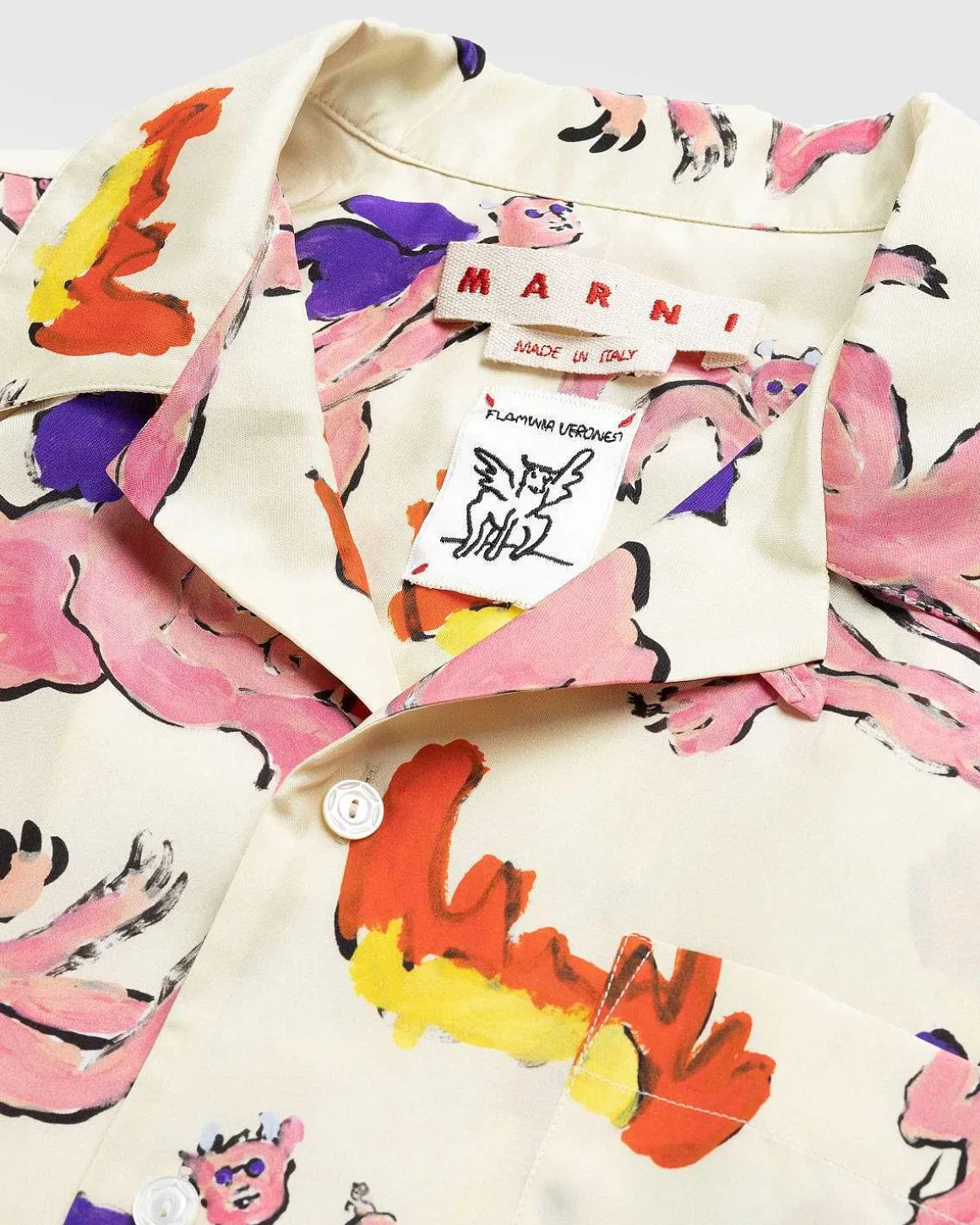Trykt Silke Button-Up Skjorte Multi