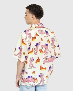 Trykt Silke Button-Up Skjorte Multi
