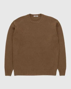 Vasket Fransk Merino Strik Crewneck Brun