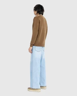Vasket Fransk Merino Strik Crewneck Brun