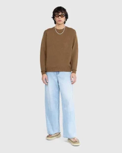 Vasket Fransk Merino Strik Crewneck Brun