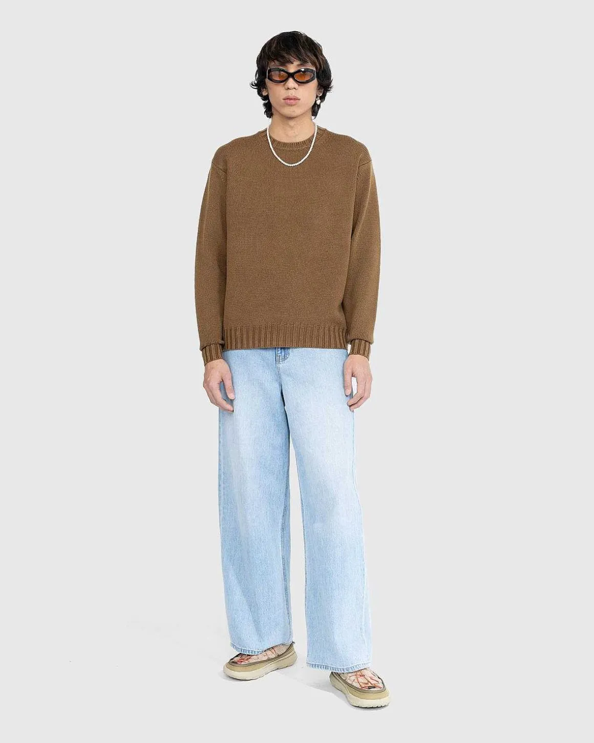Vasket Fransk Merino Strik Crewneck Brun