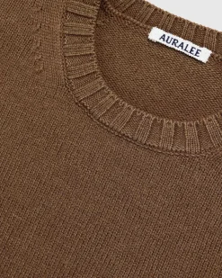 Vasket Fransk Merino Strik Crewneck Brun