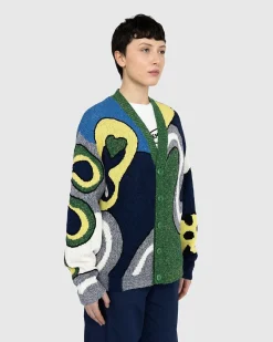 Wavy Stripe Wool Cardigan Midnight Blue