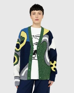 Wavy Stripe Wool Cardigan Midnight Blue