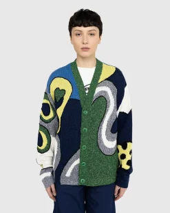 Wavy Stripe Wool Cardigan Midnight Blue